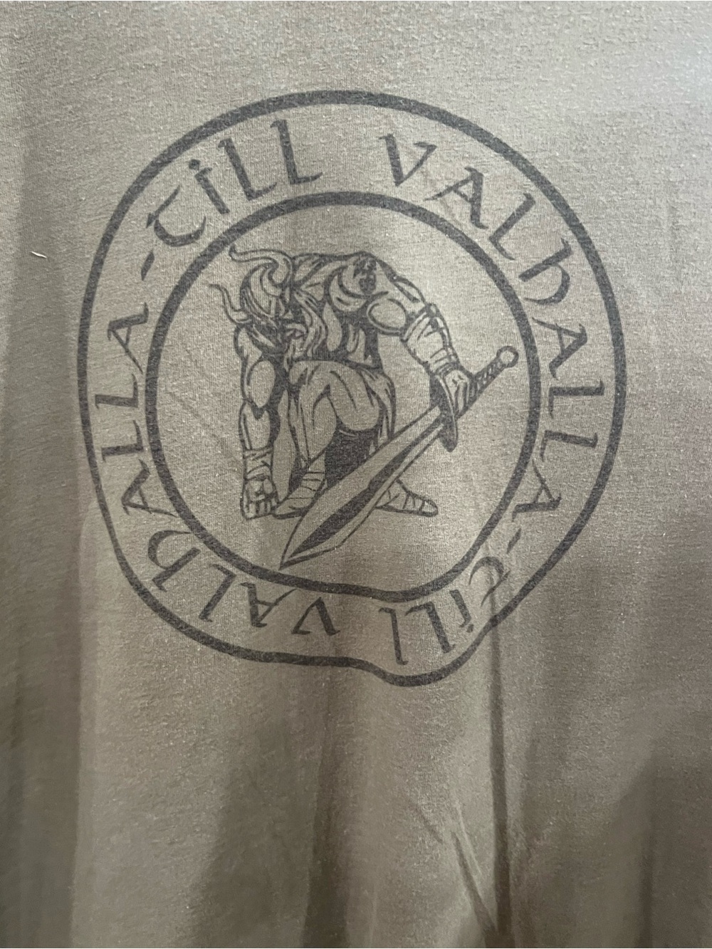 Till Valhalla Olive Green Short Sleeve Tee with Dark Graphic
